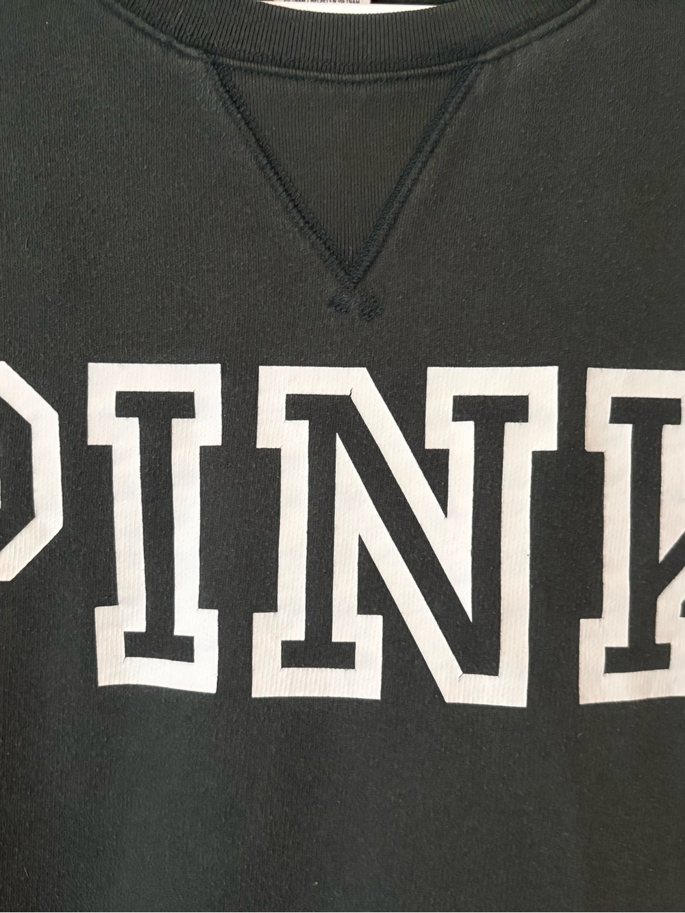 Victoria's Secret PINK Crewneck Sweatshirt Small Dark Green White Spellout Logo - Picture 2 of 6